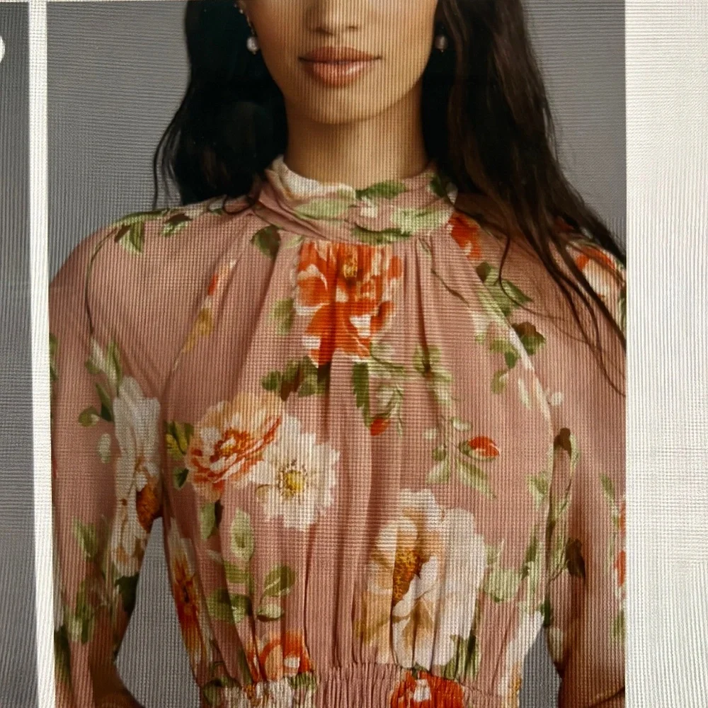 Anthropologie Somerset Long-Sleeve Mock-Neck Chiffon Maxi Dress - Picture 4 of 6